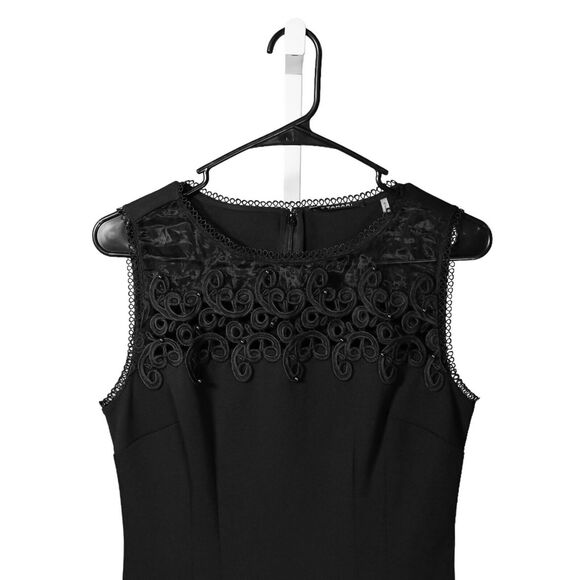 T Tahari Women's Dress Black Stretch Embroidered Lace Mesh Beaded Sheath Size 2 - Picture 5 of 9